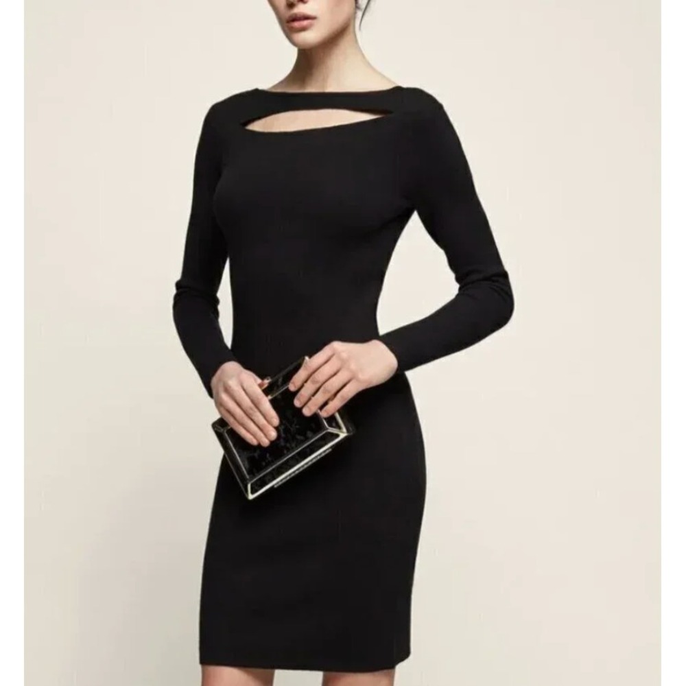 Reiss‎ Black Cut Out Audrey Bodycon Dress Knit Long Sleeve Mini Size 2 US